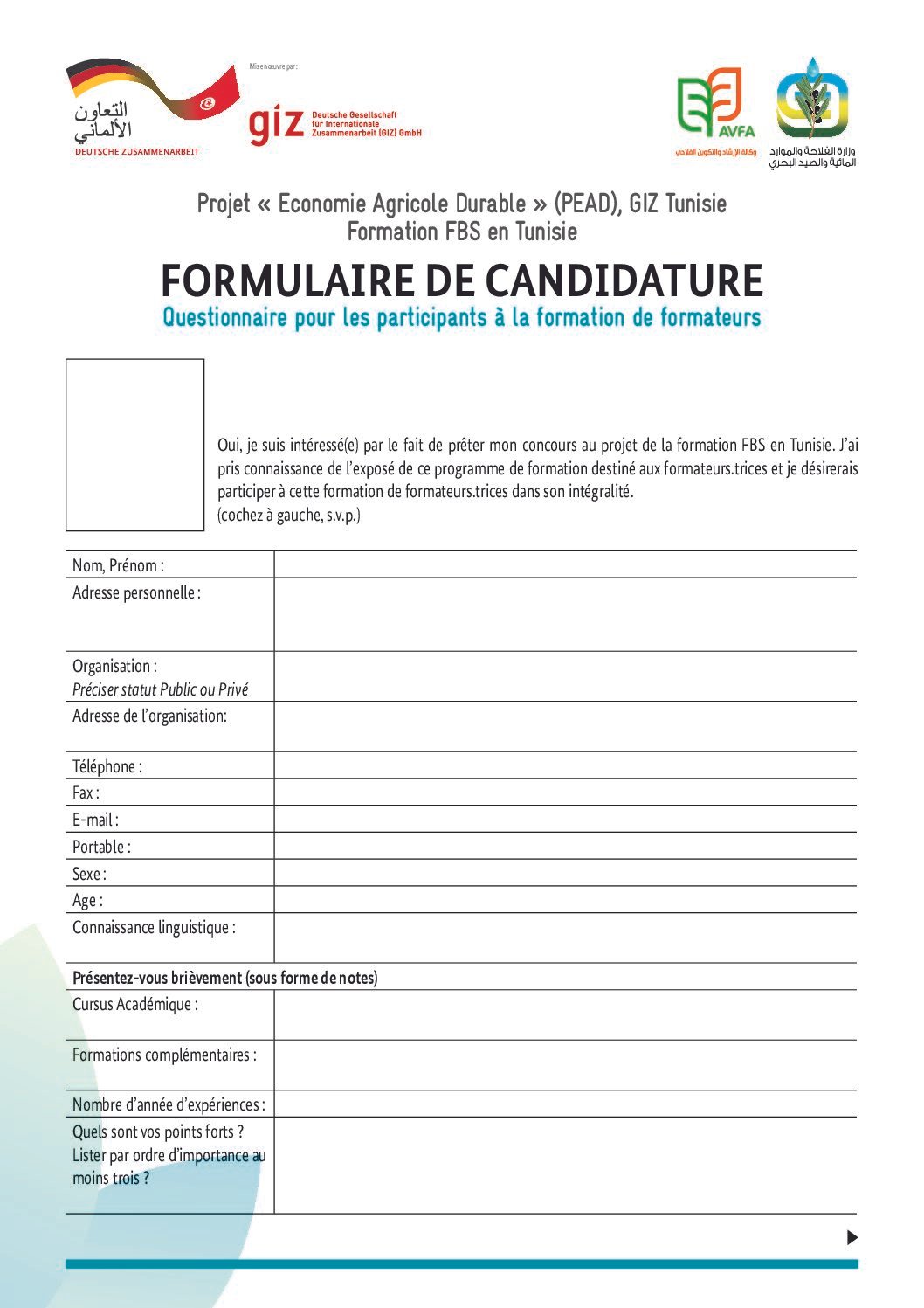 FORMULAIRE CANDIDATURES ECOL&rsquo;AGRI FBS