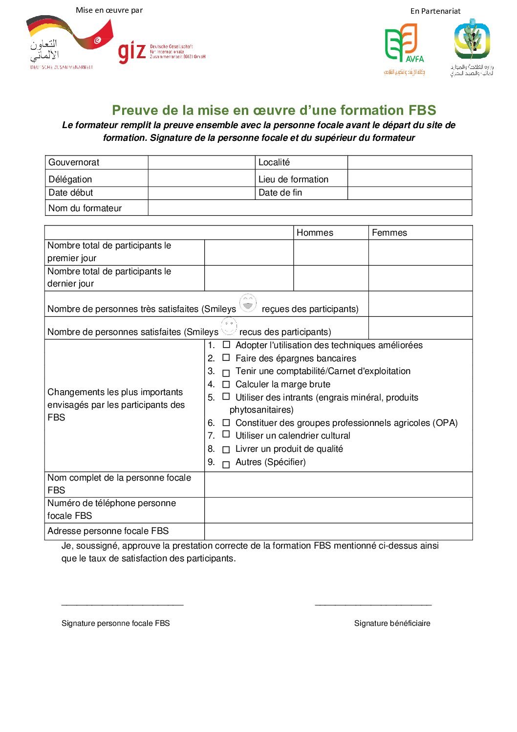 Outil du suivi FBS N°2 Preuve de Mise en œuvre FBS